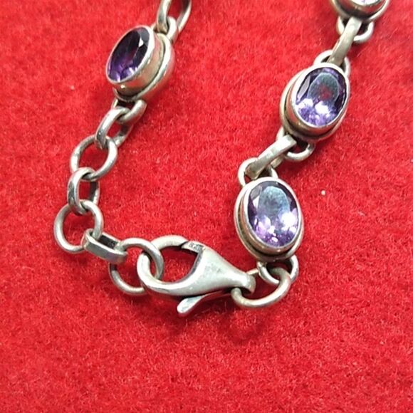 Vintage Faceted Amethyst Garnet Peridot Sterling Silver Cross/Chain & Turquoise - Picture 12 of 12